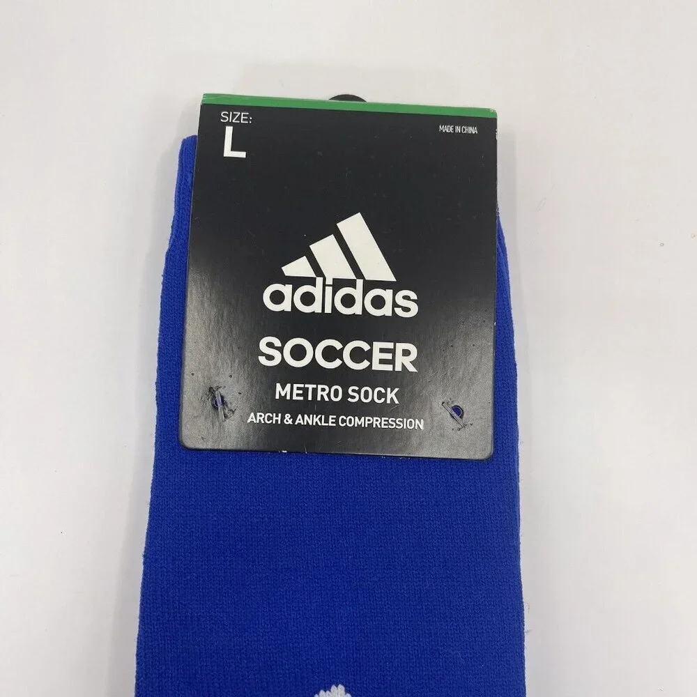 NWT Adidas Soccer Metro Socks Royal Blue Large (L) Mens Size 9-13 Womens 10-12 - Picture 3 of 3